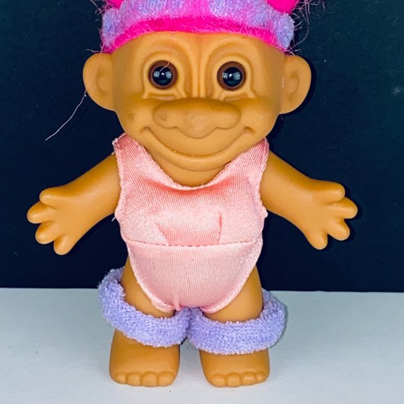 Russ Troll Doll Pink Hair Leotard Purple Sweat Bands Exercise Aerobics Gym Toy - Picture 3 of 5